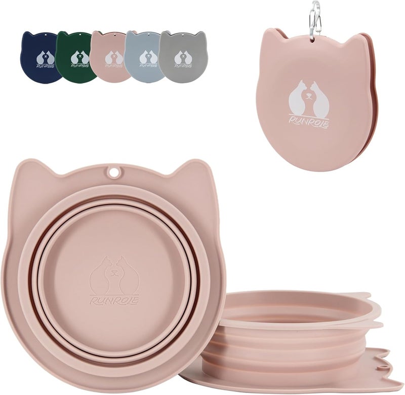RUNROLE 2-in-1 Collapsible Silicone Dog Travel Bowls, Slot Together and Use Separately, Portable Pet Food Water Bowls, Foldable Cat Feeding Watering Dishes, 20OZ+27OZ(Blush Pink) - Image 1